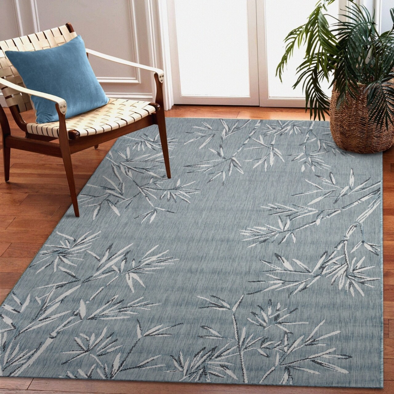 The Rug Department Liora Manne Carmel Bamboo Border Indoor Outdoor Area Rug Aqua
